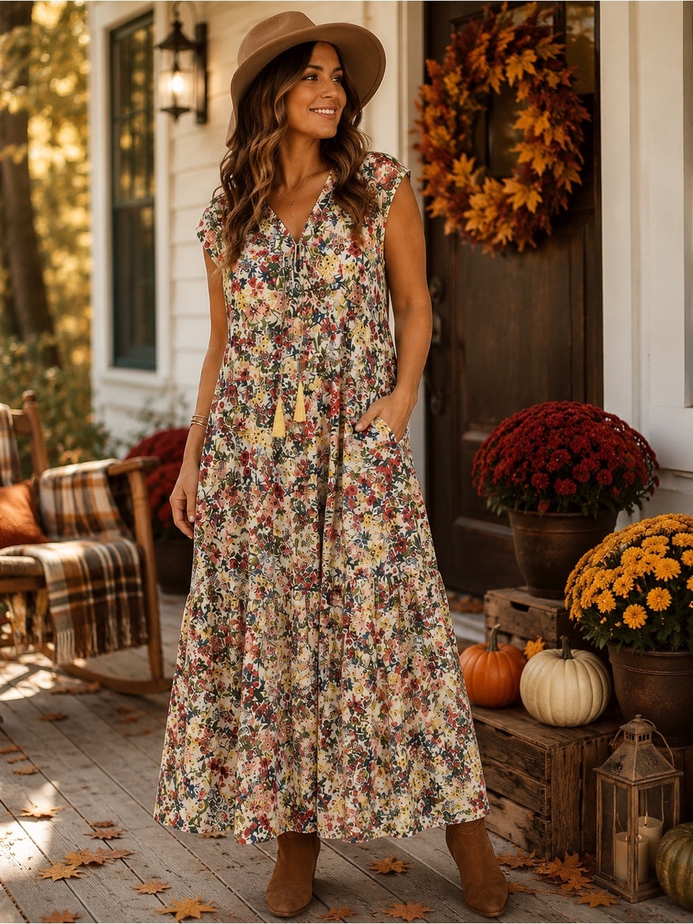 America & Beyond Floral Maxi Dress | Size Large